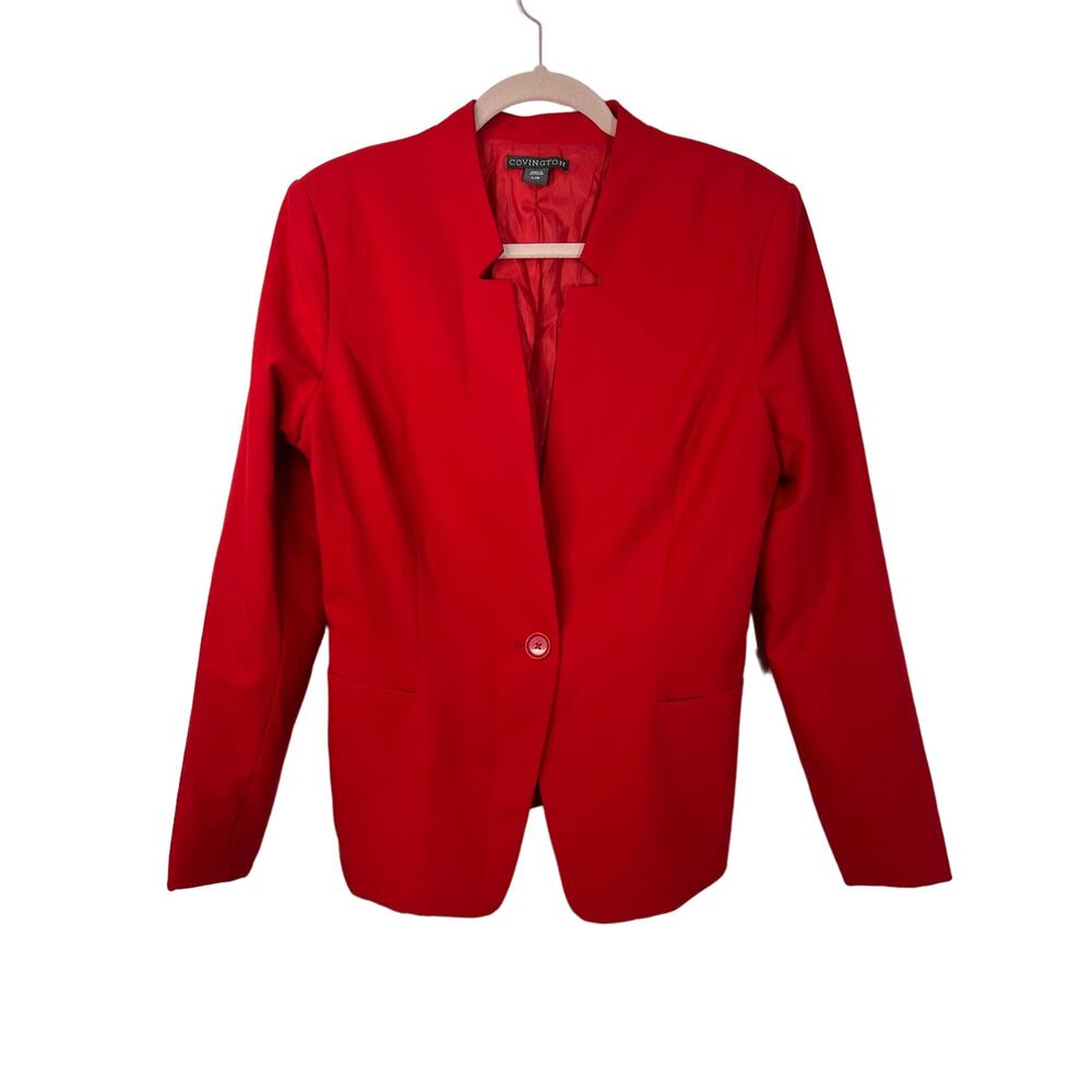Covington Red Knit Long Sleeve 1‎ Button Light Weight Blazer Jacket Size L